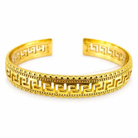Greek Key Meander Design Adjustable Cuff Bracelet: Sterling Silver 18K Gold Filled