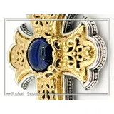 Natural Lapis Lazuli Imperial Byzantine Big Size Cross Necklace: Oxidized & 18K Gold Filled Silver