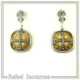 Byzantine Empire Orthodox Cross Earrings: Sterling Silver Oxidized & 18K Gold-Filled Filigree