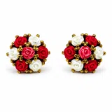 Floral Rose Flowers Shaped Alabaster Gems Stud Earrings: Bouquet of roses Silver Earrings