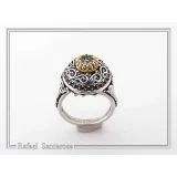 Sterling Silver Ring, 18K Gold Filled Filigree Bezel and 5mm Natural Sky-Blue Topaz