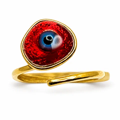 Handmade Enamel Evil Eye Talisman Adjustable Ring: 18k Gold Filled Sterling Silver