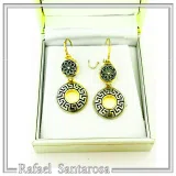 Greek Key and Greek flower Museum Earrings: 18K Gold Filled & Oxidized Sterling Silver