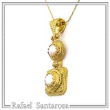Natural pearl Byzantine Filigree Dangle Pendant: Sterling Silver 18K Gold Filled