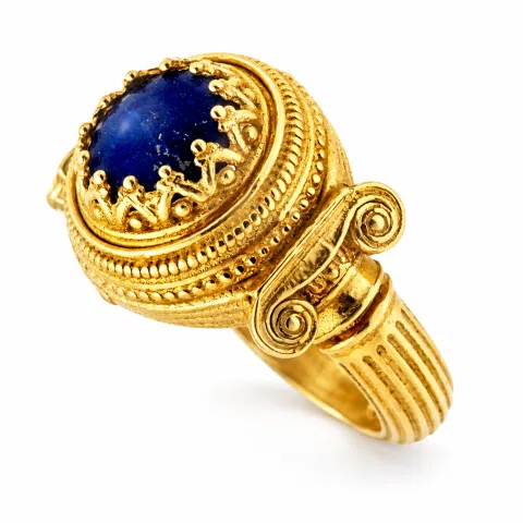 Natural Lapis Lazuli Ancient Greek Ionic Column Design Sterling Silver 18K Gold-Filled Ring