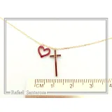 I Love Jesus Cross & Heart Minimalistic Necklace: Red Enamel, Sterling Silver 18K Gold Filled