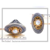 Byzantine Floral Queen Size Natural Pearl Ring: Oxidized Sterling Silver and 18K Gold Filled