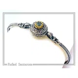 Natural Sky-Blue Topaz Byzantine Bracelet: Oxidised Sterling Silver with 18K Gold Filled Filigree Bezel