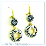 Greek Key and Greek flower Museum Earrings: 18K Gold Filled & Oxidized Sterling Silver