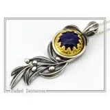 Natural Lapis Olive Leaf Pendant Floral Necklace: Oxidized Sterling Silver 18K Gold Filled Bezel