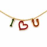 Personalized "I Love You" Red Heart Necklace: Sterling Silver 18K Gold Filled, Red Enamel