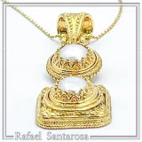 Natural pearl Byzantine Filigree Dangle Pendant: Sterling Silver 18K Gold Filled