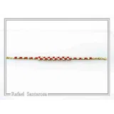 Tennis bracelet with red & white rose flowers on square beads. 18K gold filled silver