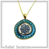 Byzantine Christian Prayer Talisman Necklace: Oxidized Sterling Silver, 18K Gold-Filled, Transparent Blue Enamel