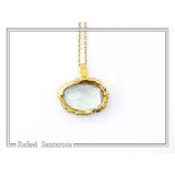 Natural Sky-Blue Topaz Pendant: Floral Bezel 18K Gold-Filled Sterling Silver Charm