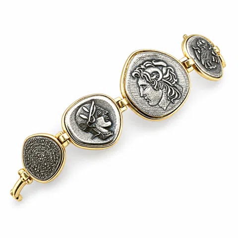 Beaded Museum Greek Coins Bracelet: Oxidised and 18K Gold Filled Sterling Silver replicas