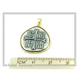 Protection Cross Pendant ICXC NIKA: Oxidized Silver Constantinato Coin on 18k Solid Gold Charm