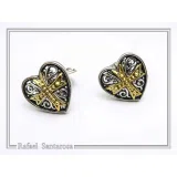 Knights Holy Herat Maltese Cross Cufflinks: Oxidized Sterling Silver, 18k Gold-Filled Byzantine Decoration