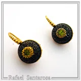 Byzantine Filigree Natural Gemstones Silver Earrings: Oxidised black and Gold-Filled silver