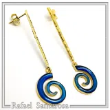 Blue Enamel Boho Spiral Symbol of Galaxy Drop Earrings: Sterling Silver Gold-Filled dangle Earrings