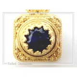 Solid Gold 18k Natural Lapis Lazuli Pendant: Byzantine Style Filigree and Granulation Handmade Jewelry