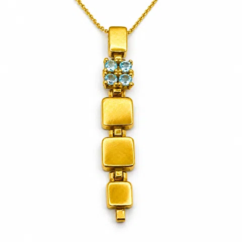 Sterling Silver Gold Filled Sky Blue Topaz Dangle Pendant Art Deco Handmade Necklace