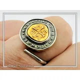 Jesus Christ Victorious ICXC NIKA Byzantine Talisman Adjustable Ring: 18K Gold & Oxidized Sterling Silver