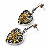 Maltese Knights Cross Holy Heart Earrings: Oxidized Sterling Silver and Gold-Filled