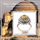 Sterling Silver Ring, 18K Gold Filled Filigree Bezel and 5mm Natural Sky-Blue Topaz