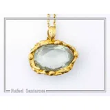 Natural Sky-Blue Topaz Pendant: Floral Bezel 18K Gold-Filled Sterling Silver Charm