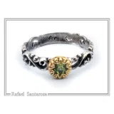 Genuine Gemstones Stacking Ring: Oxidized Sterling Silver & Gold-Filled Bezel