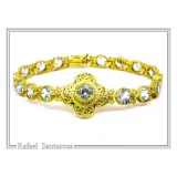 Byzantine Filigree Gemstone Beaded Cross Bracelet: Genuine topaz on 18K Gold Filled silver