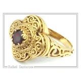 Natural brilliant cut topaz Byzantine Ring: Engraved and filigree Sterling Silver 18K Gold Filled