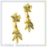 18K Gold Filled Sterling Silver Olive Branch Dangle Earrings: Floral Olive Greek Jewelry