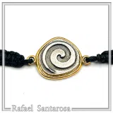 Spiral Macrame Bracelet Oxidized Sterling silver charm on 18K gold filled base. Museum replica