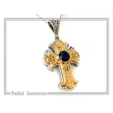 Natural Lapis Lazuli Imperial Byzantine Big Size Cross Necklace: Oxidized & 18K Gold Filled Silver