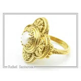 Byzantine Cross Ring: Natural Pearl, Sterling Silver 18K Gold-Filled Filigree