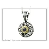 Genuine Sky-Blue Topaz Byzantine Filigree Necklace: Oxidized and 18K Gold Filled Sterling Silver