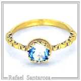 Byzantine Sky-Blue Brilliant Cut Topaz Filigree Statement Ring: 18k Solid Gold Ring for Her