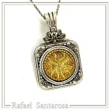 Chi Ro Christogram 18k sold Gold on Oxidized Sterling Silver filigree Pendant: Byzantine Talisman