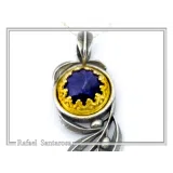 Natural Lapis Olive Leaf Pendant Floral Necklace: Oxidized Sterling Silver 18K Gold Filled Bezel