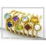 Natural Gemstone Multi Colour Ring: Sterling Silver 18K Gold-Filled Stacking Ring