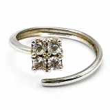 Sterling Silver Adjustable Minimal Square Ring with Four 3mm White Topaz Brilliant Cut Stones