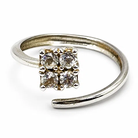 Sterling Silver Adjustable Minimal Square Ring with Four 3mm White Topaz Brilliant Cut Stones