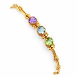 Amethyst, Topaz, Peridot, Garnet, Citrine Gemstone Beaded Bracelet: Sterling Silver 18K Gold Filled