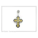 Genuine Sky-Blue Topaz Byzantine Filigree Cross Necklace: Silver oxidised & 18K Gold filled