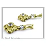 18K Solid Gold Filigree Byzantine Dangle Earrings with Natural Sky-Blue Topaz Brilliant Cut