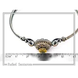 Natural Sky-Blue Topaz Byzantine Bracelet: Oxidised Sterling Silver with 18K Gold Filled Filigree Bezel