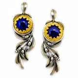 Natural Lapis Lazuli Olive Branch Earrings: Oxidized Sterling Silver, 18K Gold Filled Filigree Bezel