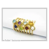 Natural Gemstone Multi Colour Ring: Sterling Silver 18K Gold-Filled Stacking Ring